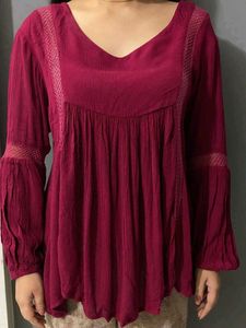 Maroon V-Neck Long Sleeve Top