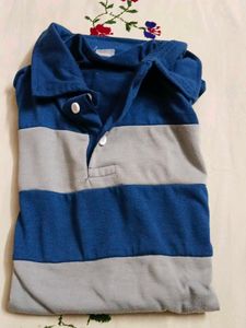 Blue & Grey Striped Polo Shirt
