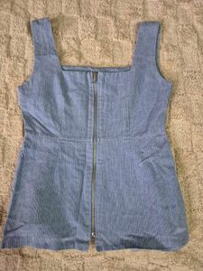 Light Blue Striped Square Neck Top