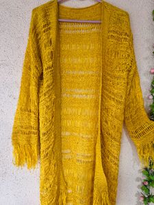 Yellow Knit Fringe Cardigan