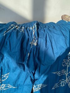 Vibrant Blue Leaf Print Palazzo Pants