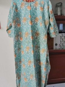 98.Teal Floral Print Kurta