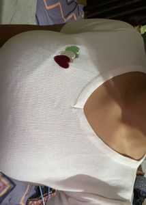 Cute White V-Neck Top with Heart Detail