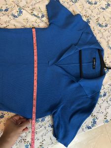 Blue Collared Knit Midi Dress