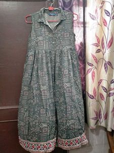 Green Printed Ethnic Gown