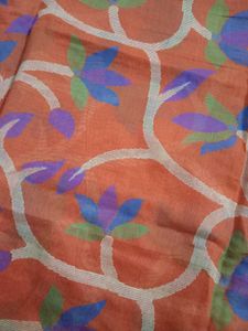 Orange Printed Saree with Tassels &amp; Blouse Piece