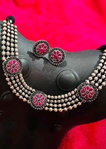Oxidised Choker Cum Necklace Set With Earrings Not Used Once.