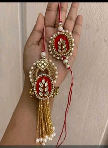 Handmade Kundan &amp; Pearl Rakhi Set