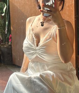 Elegant White Lace Detail Slip Dress