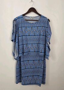 Blue Geometric Cold Shoulder Dress
