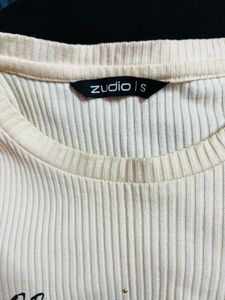 Cream Ribbed Graphic T-Shirt