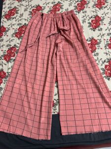 Pink Plaid Wide Leg Palazzo Pants