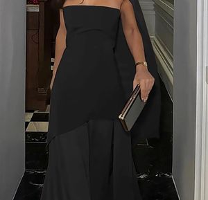 Elegant Black Strapless Gown with Cape, size- S
