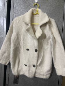 White Double-Breasted Faux Fur Jacket 🎀