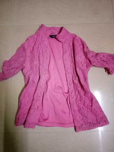 Pink Lace Open Front Shirt