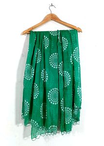 Vibrant Green Scarf with White Swirl Print