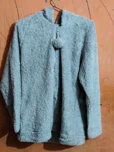 Women’s Powder Blue Hooded Teddy Fleece Winter Jac