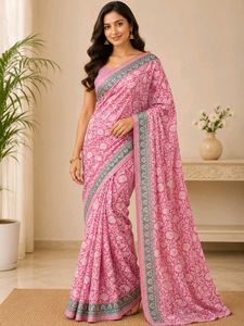 Vibrant Pink Floral Saree