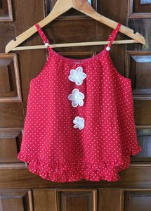 Cute Red Polka Dot Top with Flowers