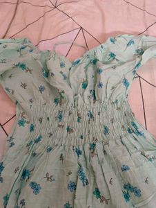 Cotton Light Blue Floral Maxi Dress