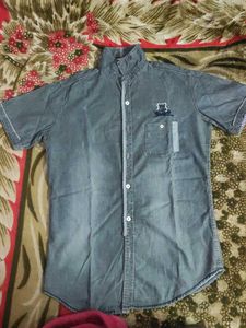 Imported Denim Short Sleeve Button Down