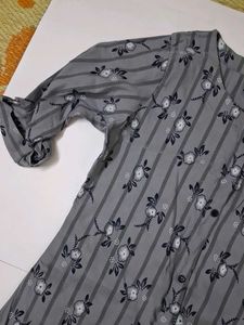 Grey Floral Striped Kurta