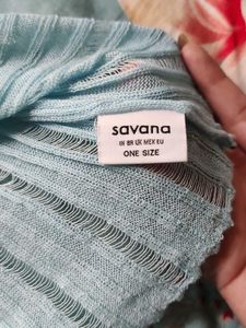 Savana Light Blue Ribbed Long Sleeve Top