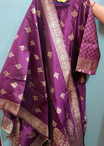 Purple Banarasi Silk Kurta Set