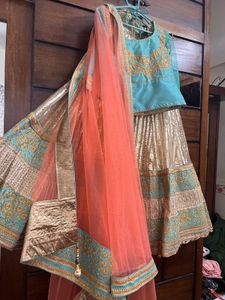 Teal &amp; Gold Lehenga Set