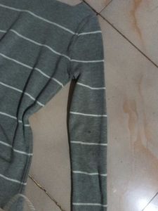 Grey Striped Long Sleeve Top