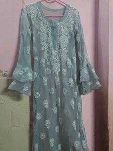 Beautiful Light Blue Kurta with White Embroidery