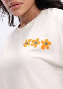 Cream Floral Graphic Boxy fit T-Shirt