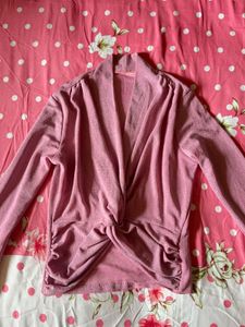 Sparkly Pink Ruched Twist Top