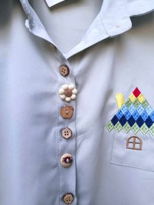 Korean Premium Cute Embroidered Button-Up Shirt