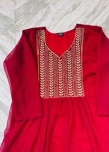 Elegant Red Embellished Ethnic Gown