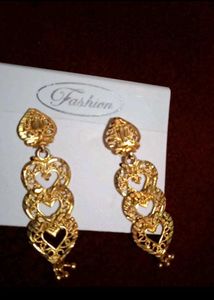 Gold Tone Heart Drop Earrings