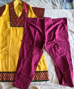 Vibrant Yellow Kurta with cotton bottom