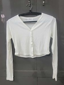 White Button-Up Cropped Cardigan