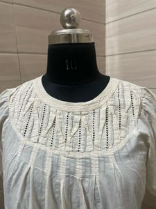 Calvin Klein Cream Puff Sleeve Smocked Top