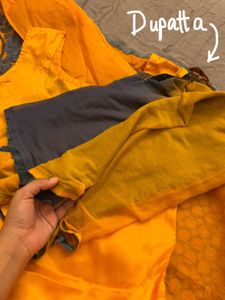 Bright Mustard Yellow Suit with Grey Embroidery