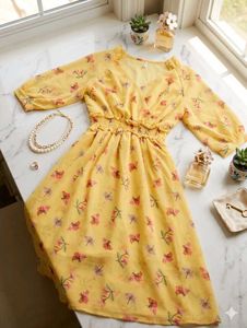 Chic Yellow Floral Midi Dress