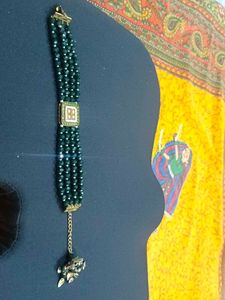 Green Beaded Bracelet with Charm