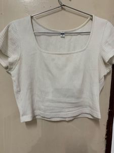 Cream Ribbed Square Neck Crop Top