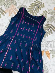 Blue Kurta with Pink Embroidery