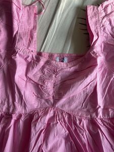 Pink Peplum Top with Puff Sleeves