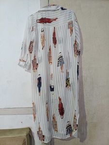 Chic Striped Shirt Dress with Unique Print