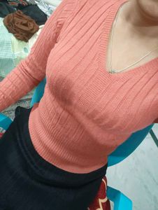 Coral V-Neck Tops