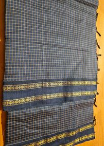 Grey Checked Arani Silk Saree with Tassels