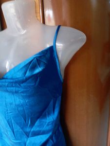 Elegant Blue Satin Slip Dress