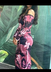 Pink & Black Abstract Ruched Dress